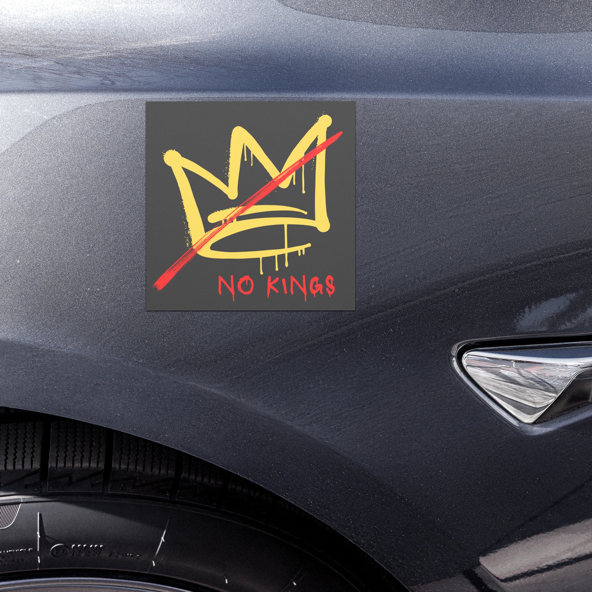 No Kings Car Magnet, Weather Resistant Vinyl, Matte Finish, Free Shipping