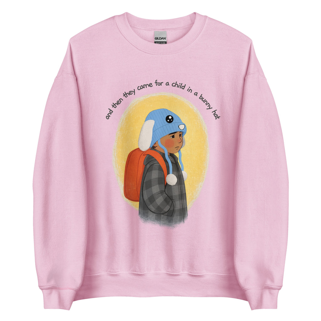Fuck ICE, Bunny Hat Child Sweatshirt, Cozy Protest Crewneck, Warm Winter Pullover, Anti ICE Human Rights Sweatshirt  Short Description