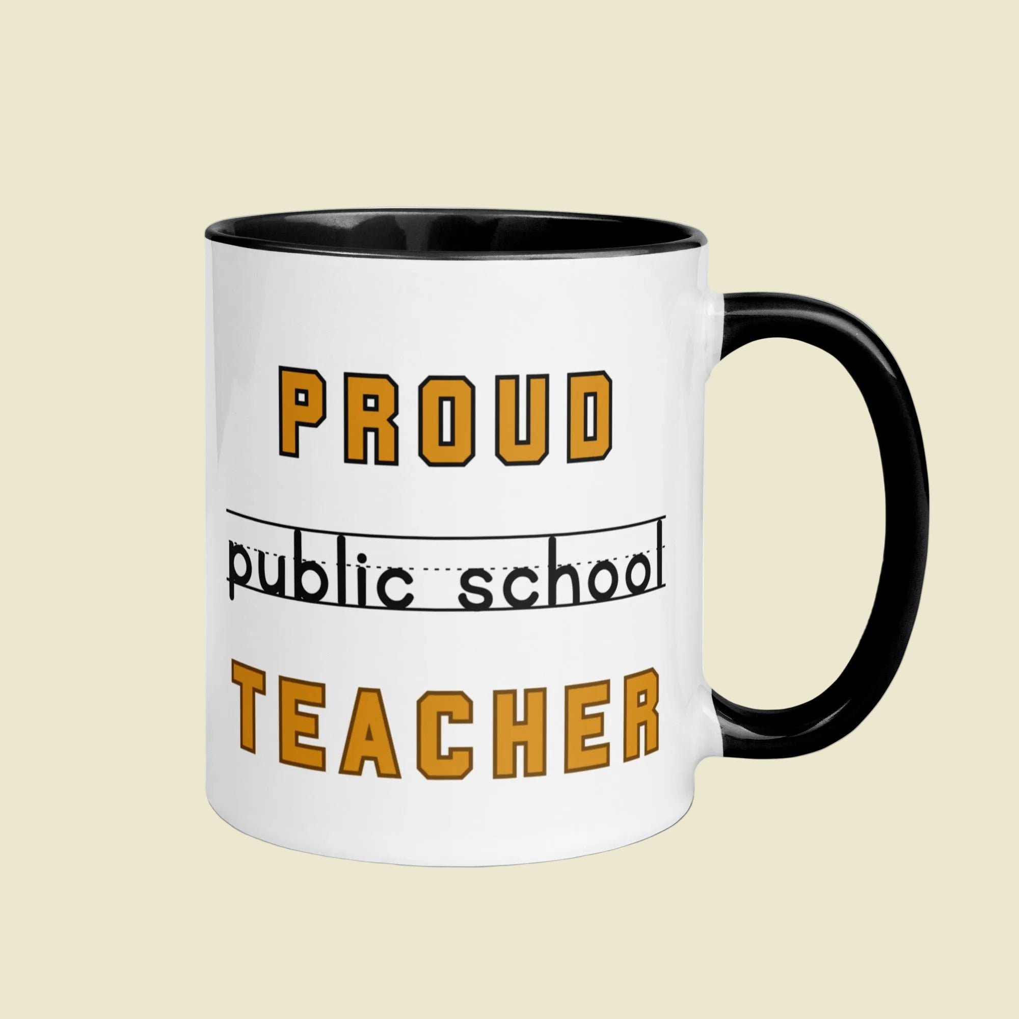 Mug with 'Proud Public School Teacher' text on a white background